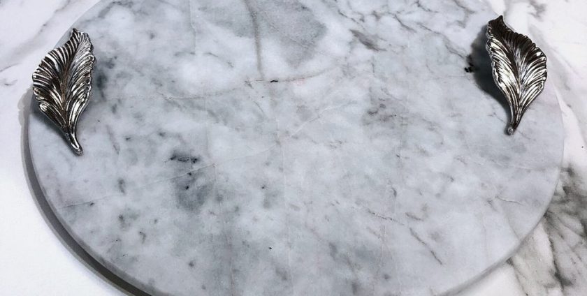 Marble Serving Tray With Golden Leaf