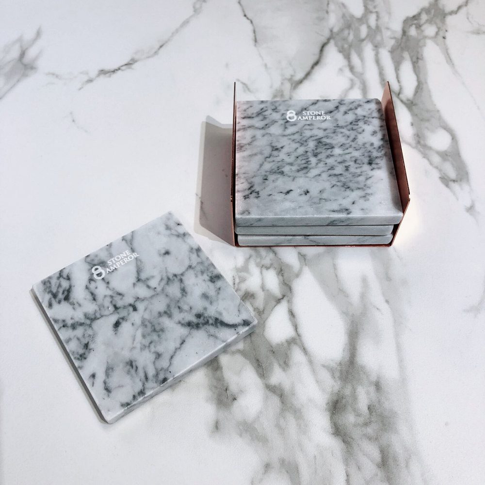 Old Hollywood Square White Marble Golden Edged Coasters