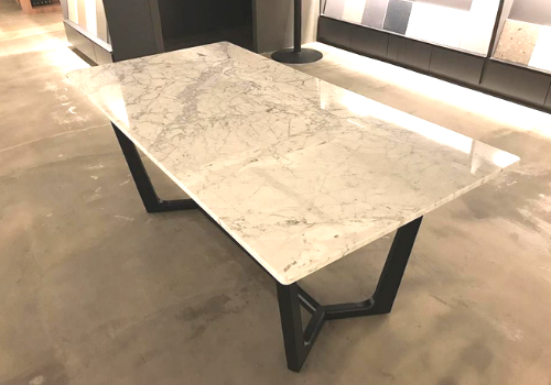 Bianco Venatino Marble Dining Table With Dark Stained Solid Wood 1800Mm X 900Mm