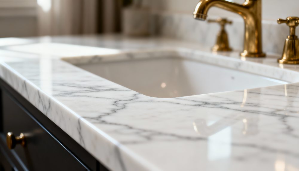 Proper Bathroom Countertops, Bathroom Countertops, Countertop Choice For Bathroom, Bathroom Countertop Tips, Bathroom Countertop Options, Home Bathroom Countertops