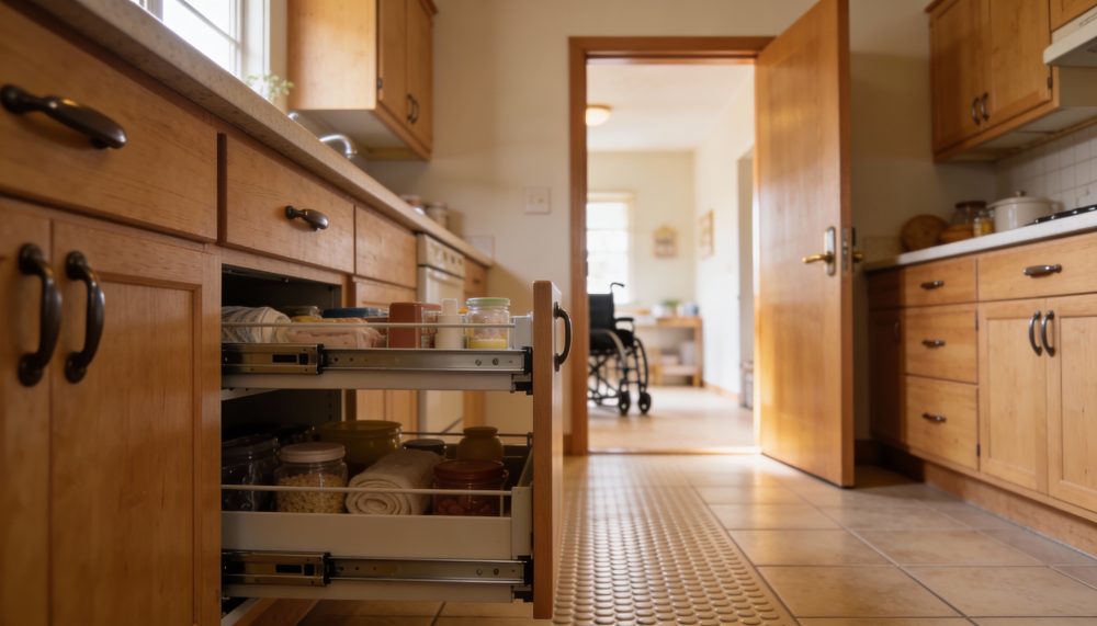 Elderly Safe Kitchen, kitchen design, home kitchen design, kitchen design for elderly homes, planning kitchen space, kitchen space outlook, safe kitchen, safe home kitchen