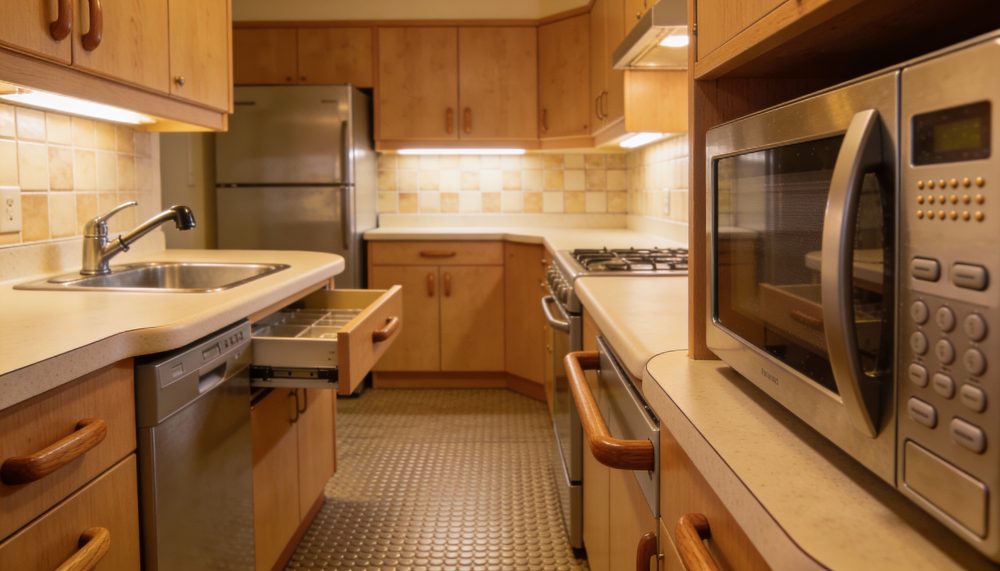 Elderly Safe Kitchen, Kitchen Design, Home Kitchen Design, Kitchen Design For Elderly Homes, Planning Kitchen Space, Kitchen Space Outlook, Safe Kitchen, Safe Home Kitchen